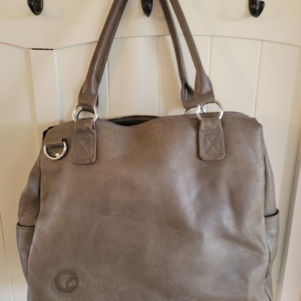 Oemi Grey Leather Diaper Bag